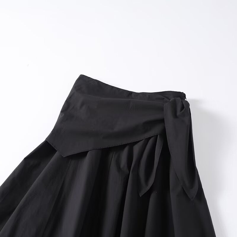 Women's waist Lace up decoration pleated MIDI skirt