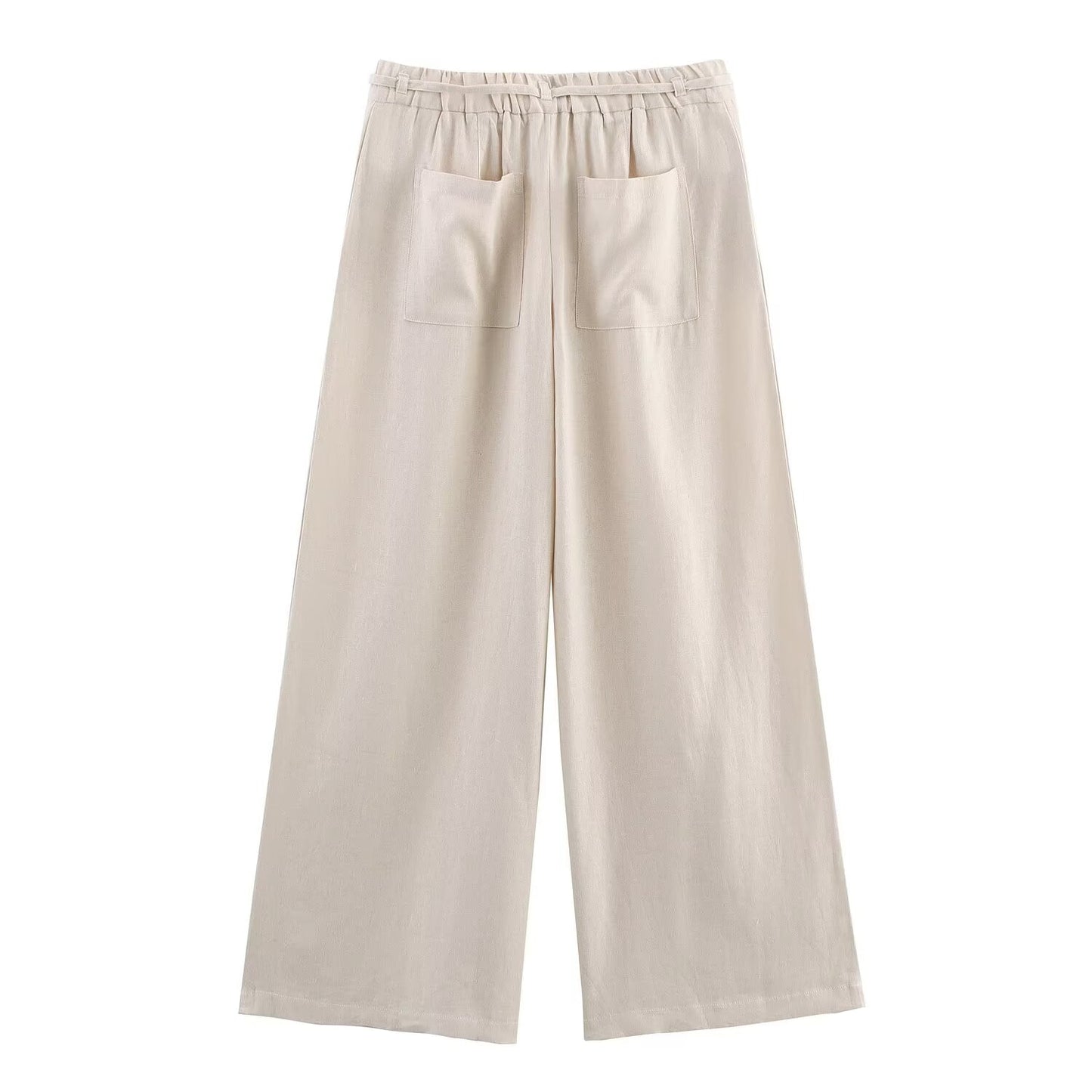 Women's new fashion with Belt loose casual linen blended wide leg pants