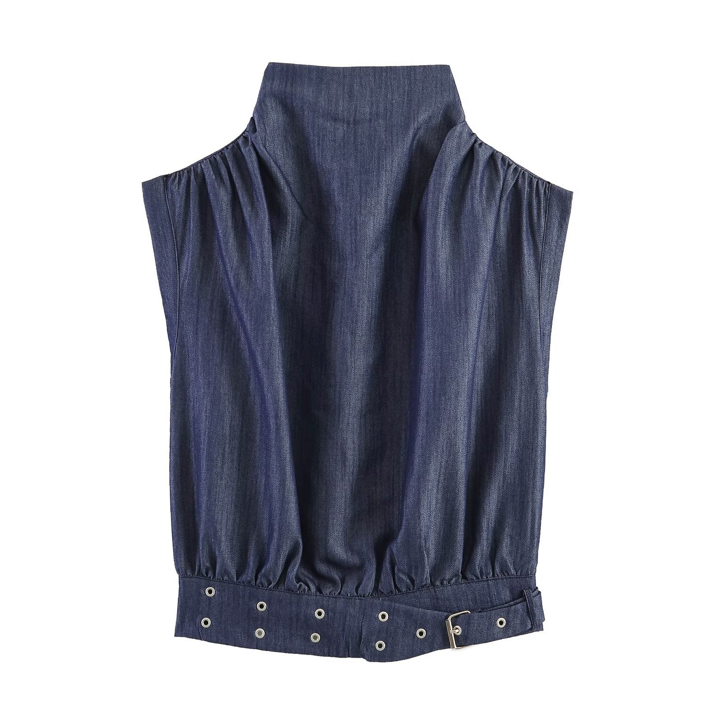 suit Women's 2 pieces rivet buckle decorative sleeveless top+wide leg pants