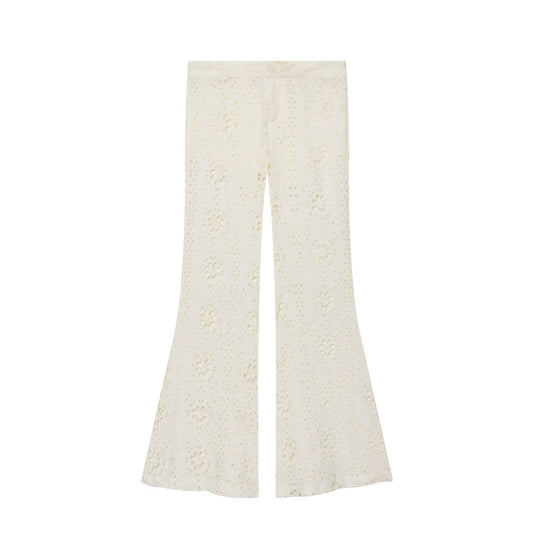 Women's hollowed out embroidered trumpet pants