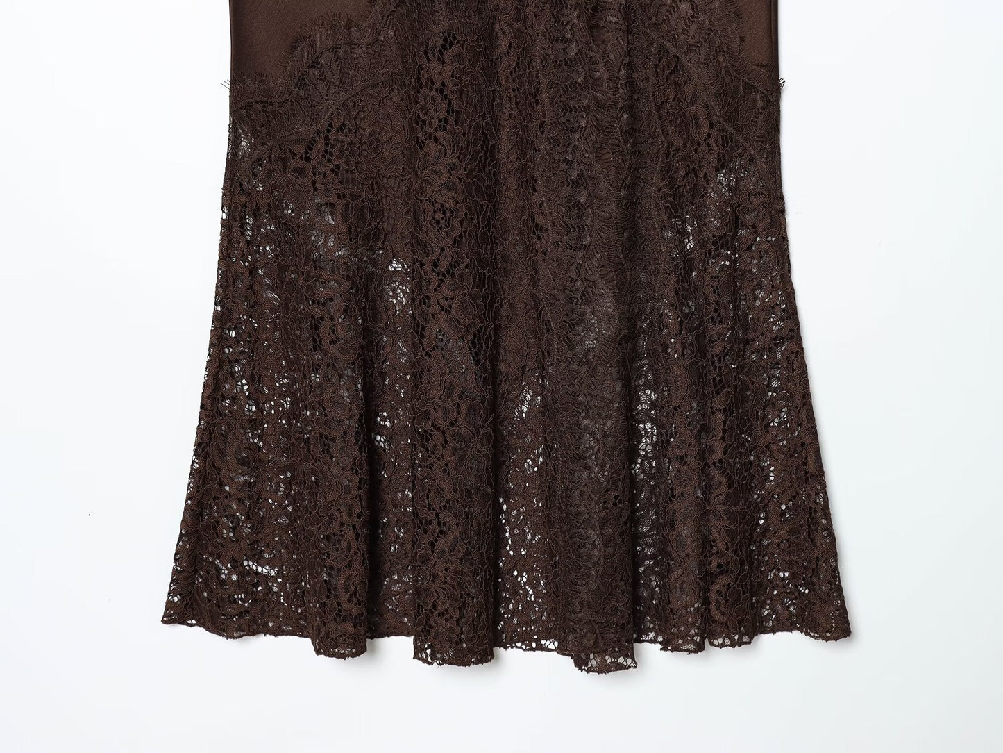 Women's lace hem satin texture MIDI skirt