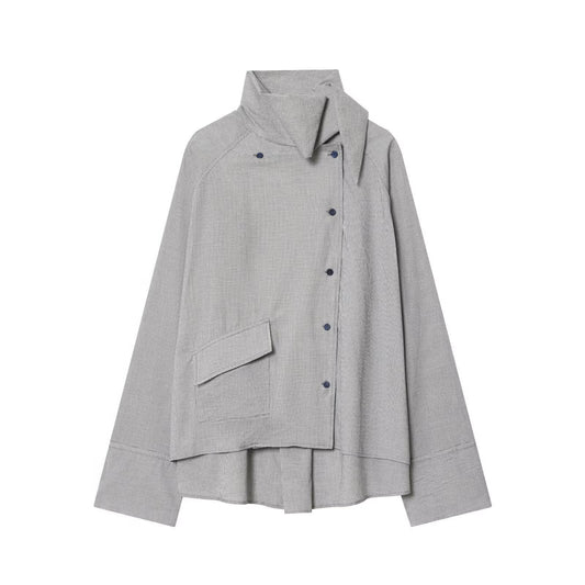 Women's 2026 loose standing collar checkered shirt