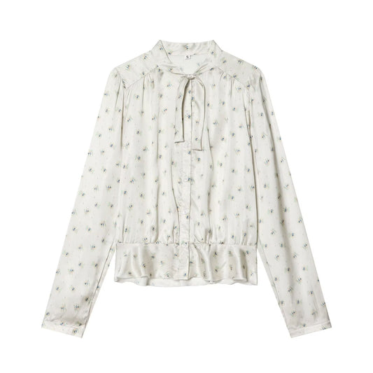 Women's bow decoration printed shirt