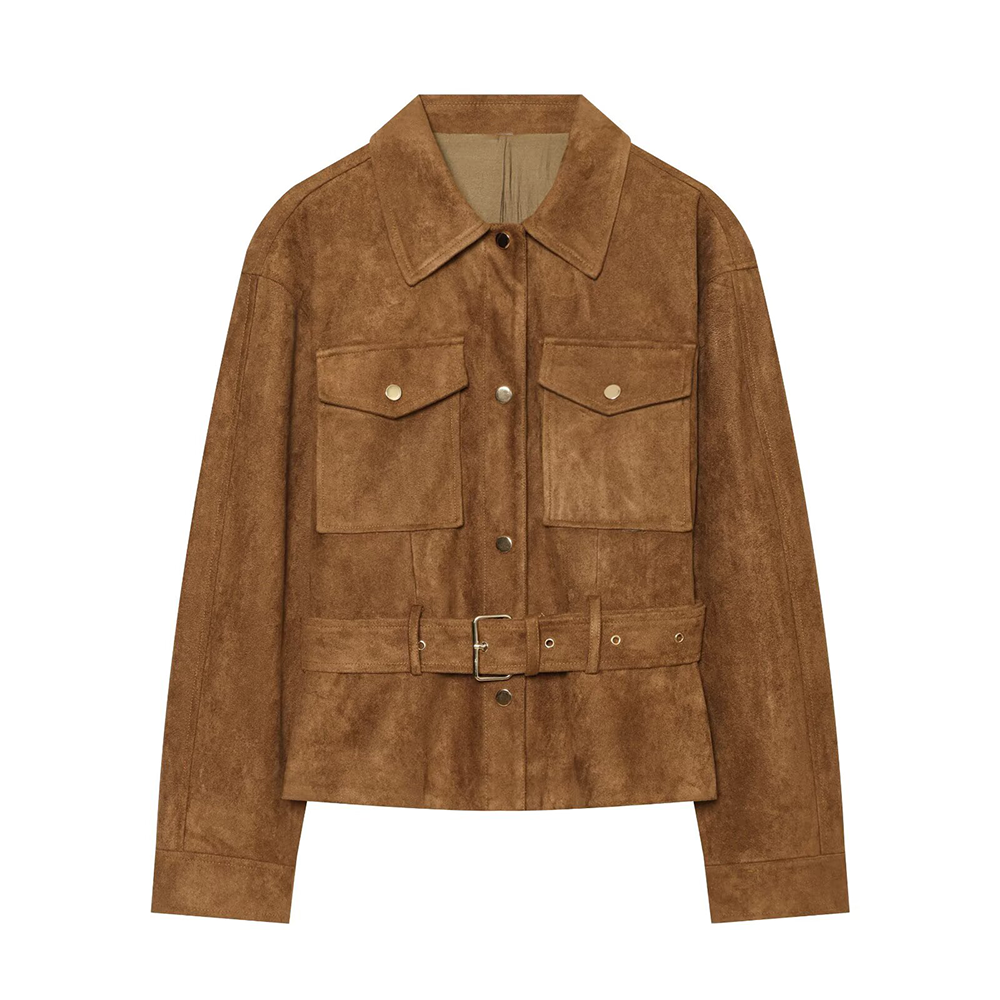 Women's with belt suede texture jacket Coat