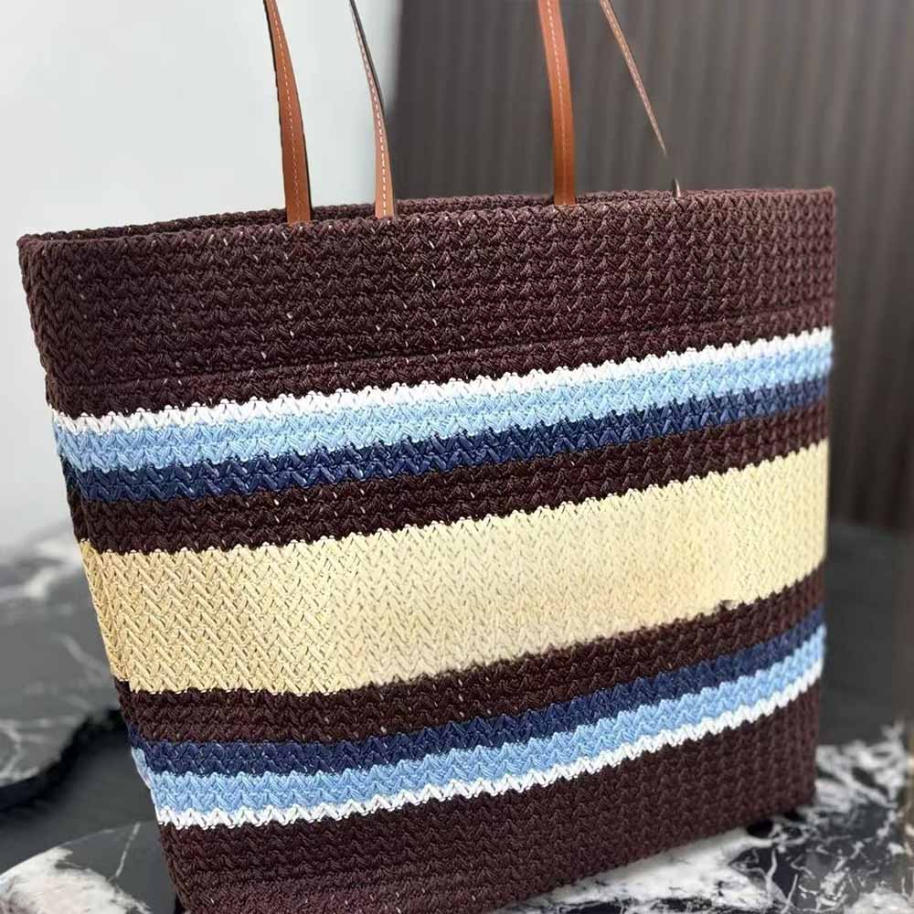 Women's new splicing contrast striped woven straw bag shoulder bag
