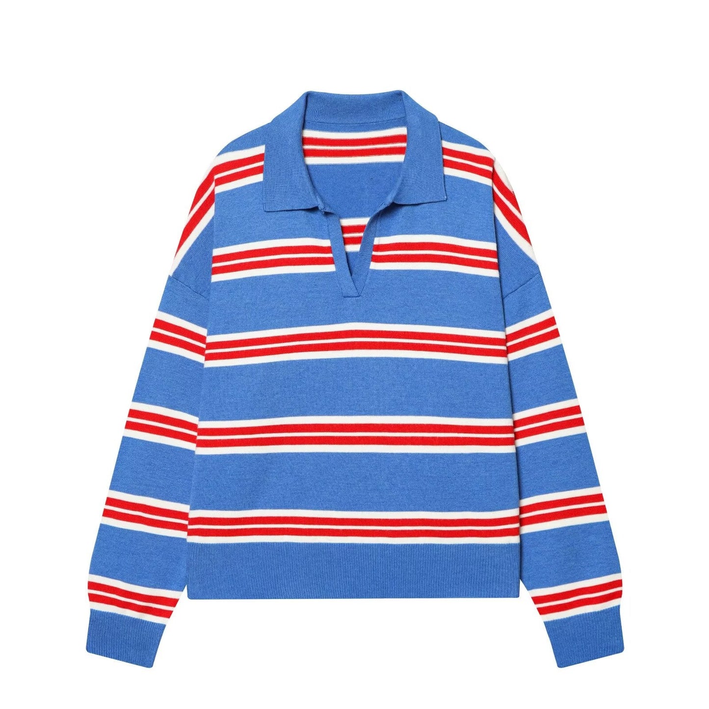 Women's casual soft texture striped knitted polo shirt
