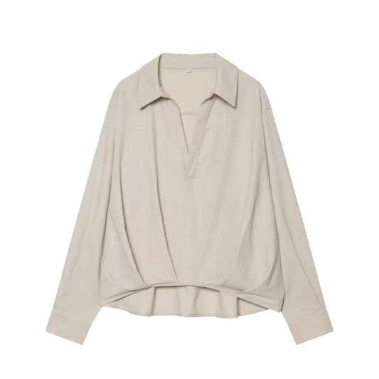 Women's fluffy hem linen blend shirt
