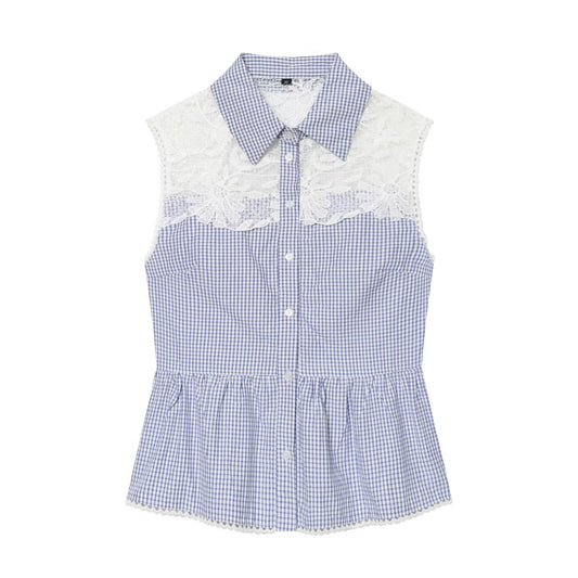 Women's casual plaid patchwork shirt