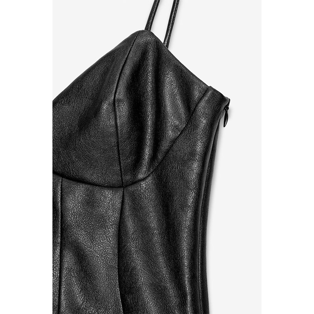 Women's layered decoration Faux Leather suspender mini dress