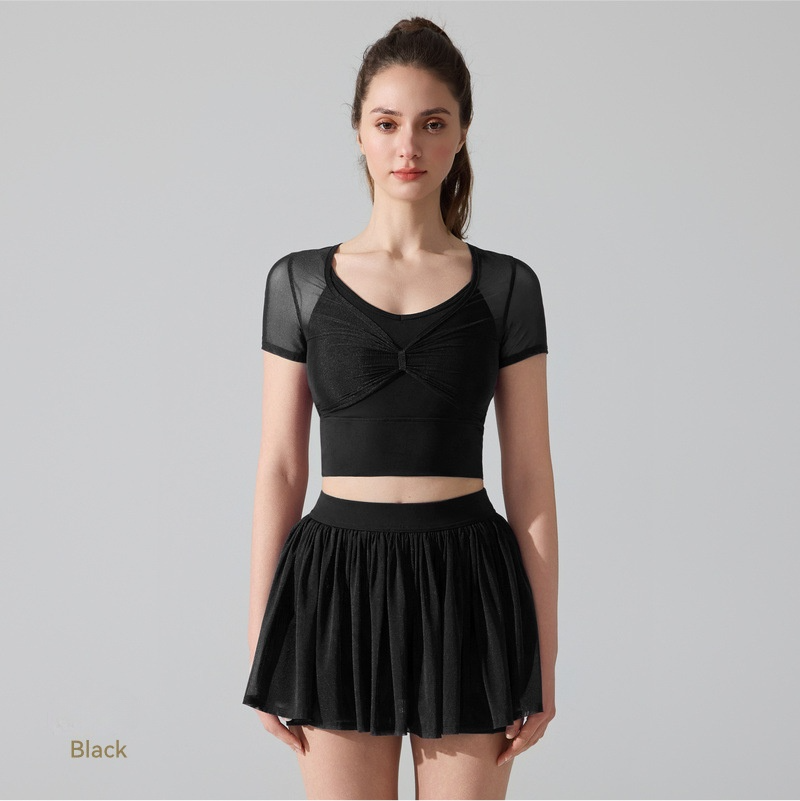 2026 women's new short-sleeved top mesh yoga suit