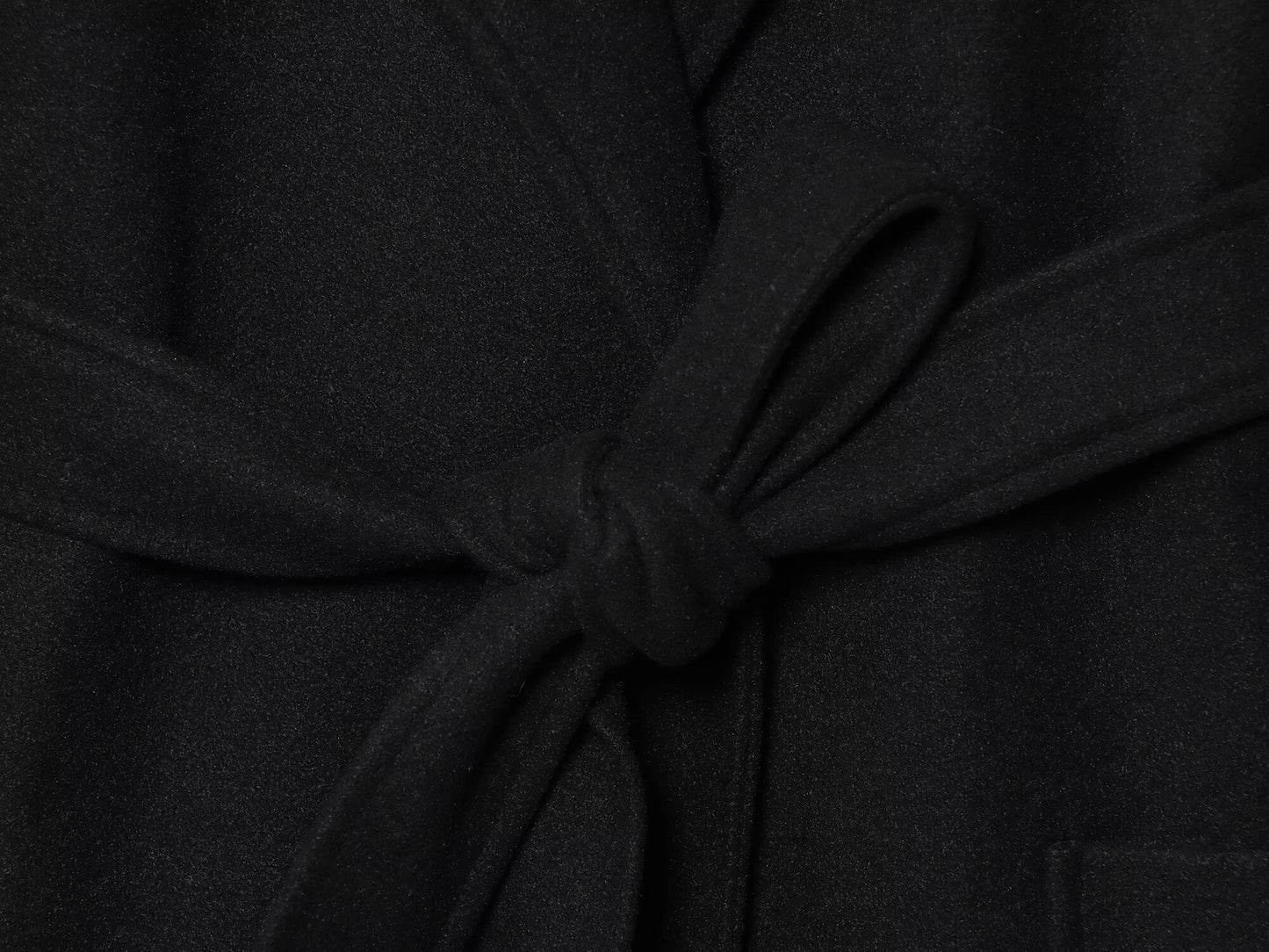 Women's New Fashion With Belt Black Long Style Wool Blended Woolen Coat