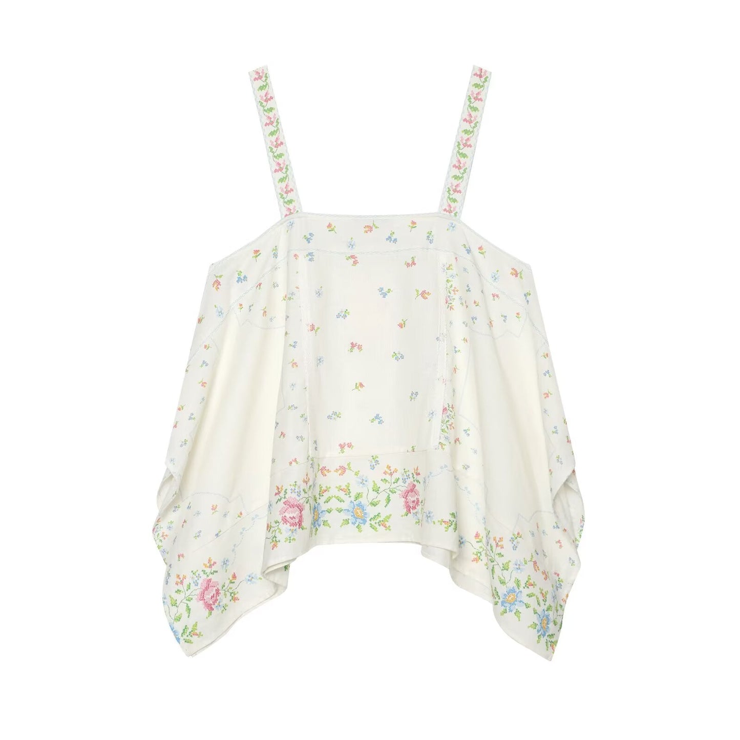 suit Women's 2 pieces linen blend printed asymmetrical top+shorts