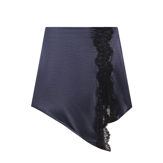 Women's satin textured patchwork lace mini skirt