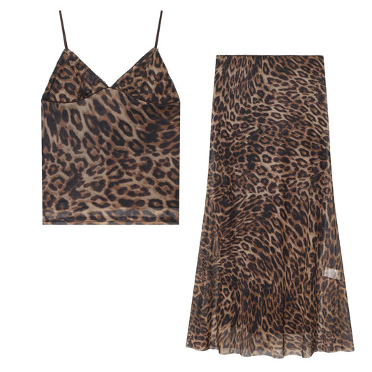 suit Women's 2 pieces animal print tulle top+Skirts