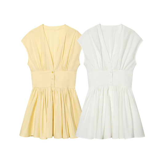 Women's V-neck Button-up poplin mini dress