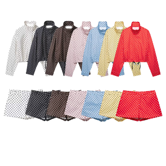 suit Women's 2 pieces polka dot chiffon Coat+shorts