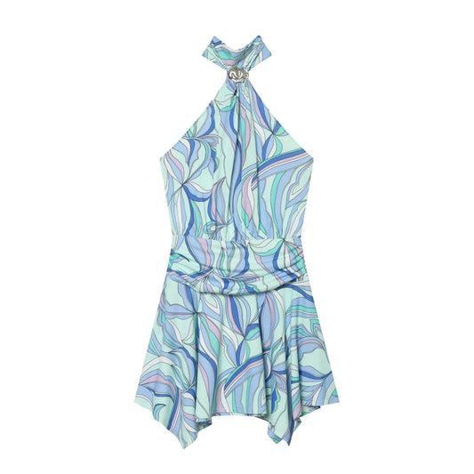 Women's backless printed halter neck dress