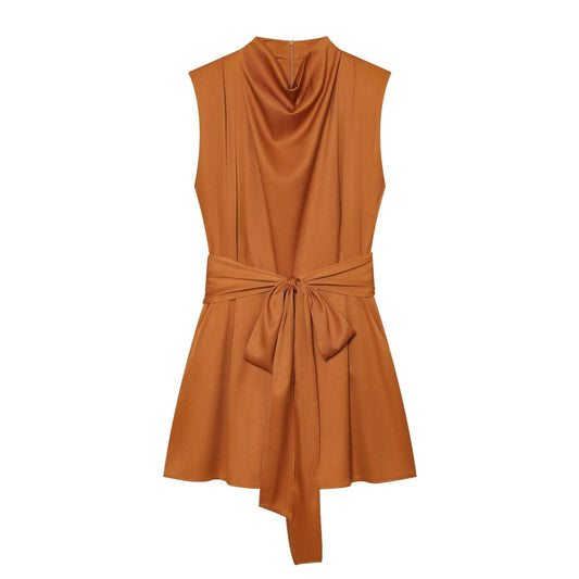 Women's With Belt sleeveless short jumpsuit