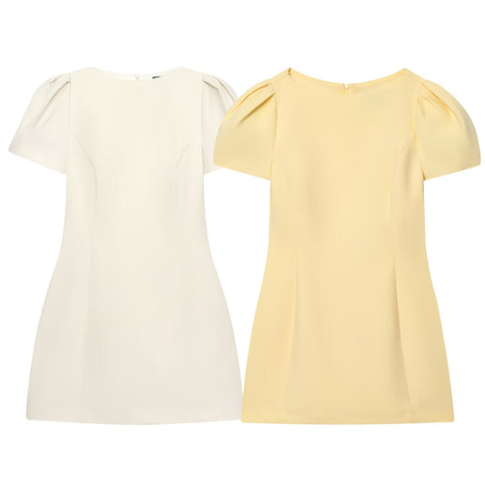Women's pleated decorative short sleeved mini dress