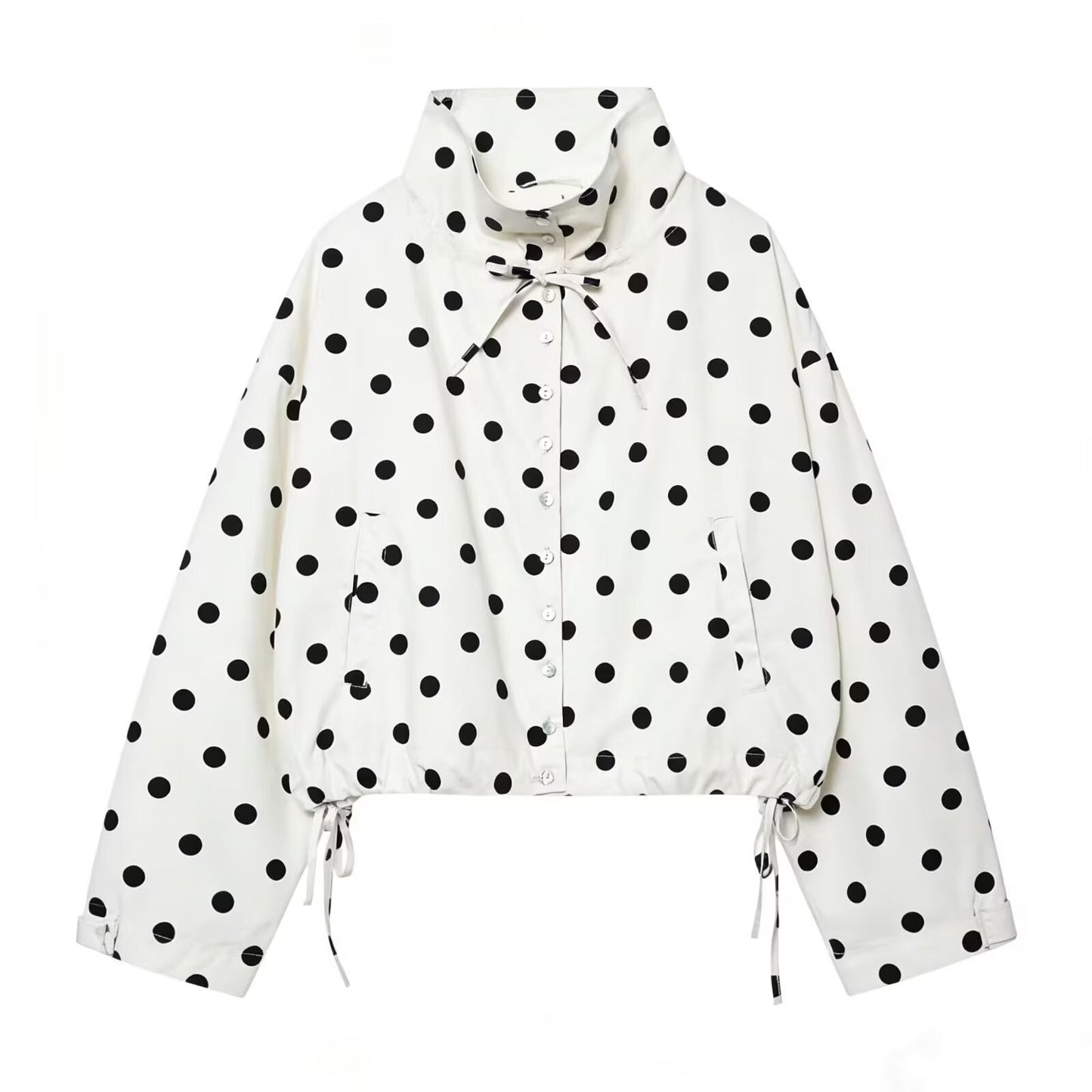 Women's lace up decorative casual polka dot Coat