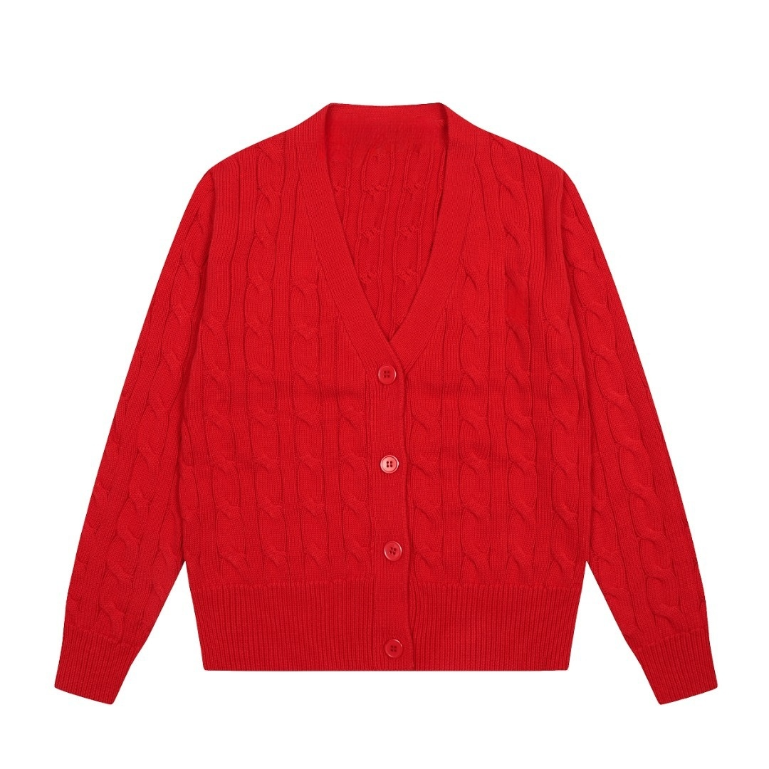 2026 New V-neck Pure Color Embroidered Twist Knitted Cardigan