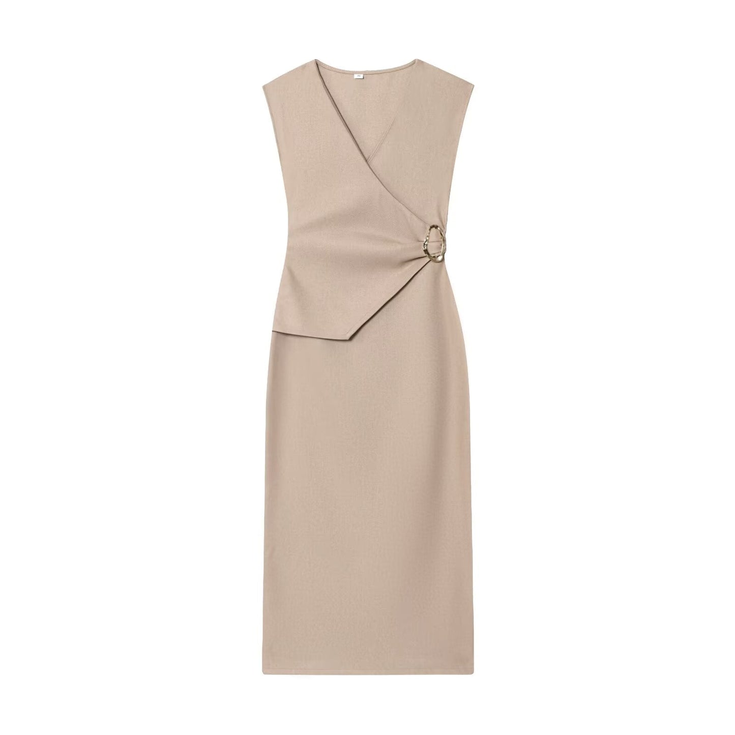 Women's 2025 new fashion pleated V-neck Twill Midi dress