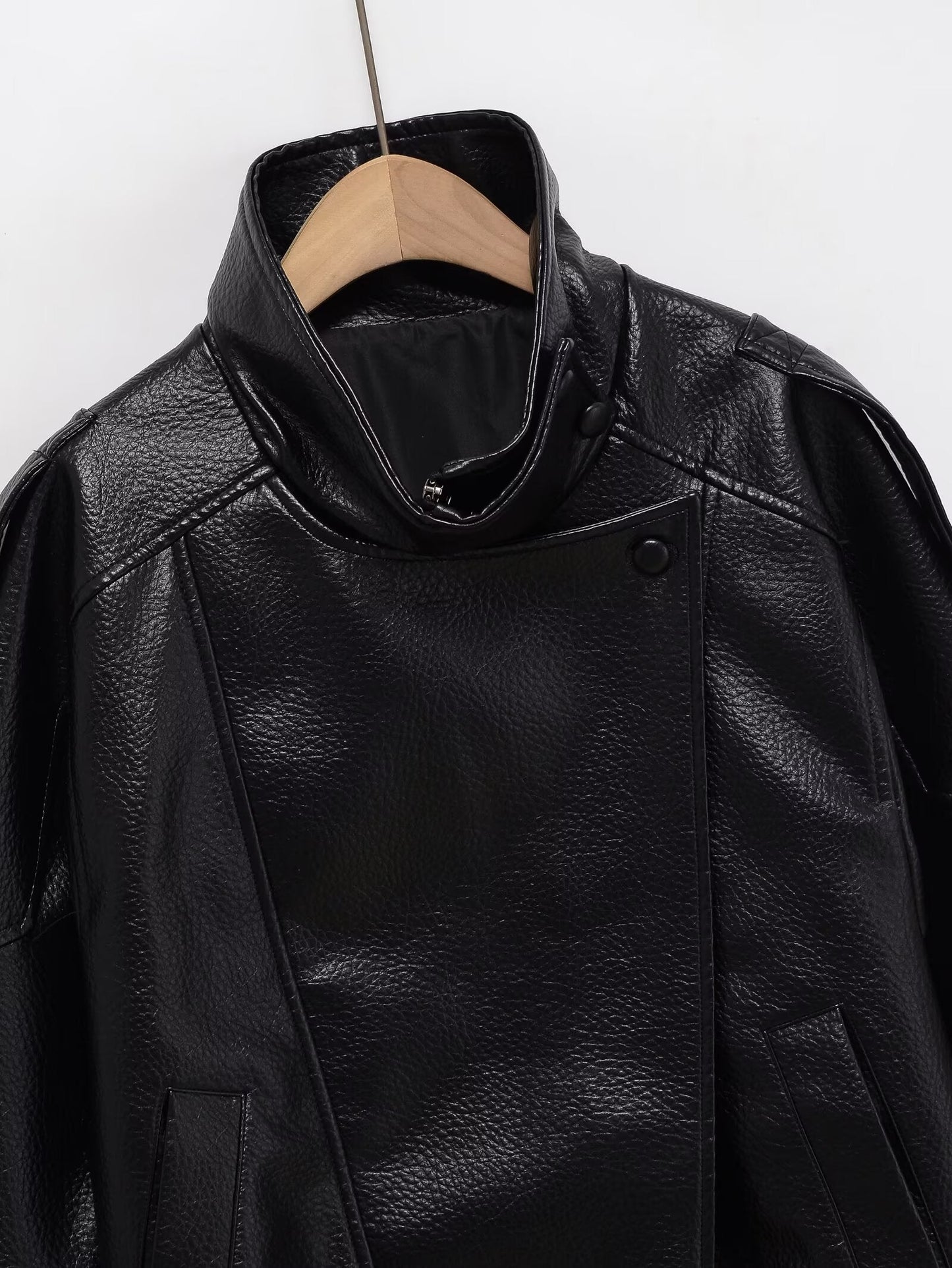 Women's casual stand collar Faux Leather jacket Coat
