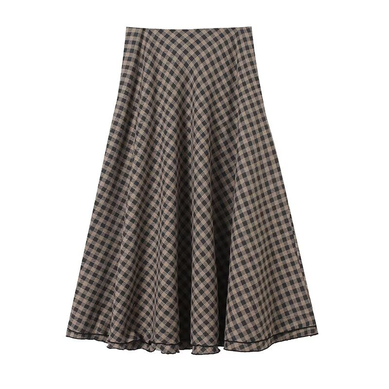 Women's retro plaid flared A-line skirt