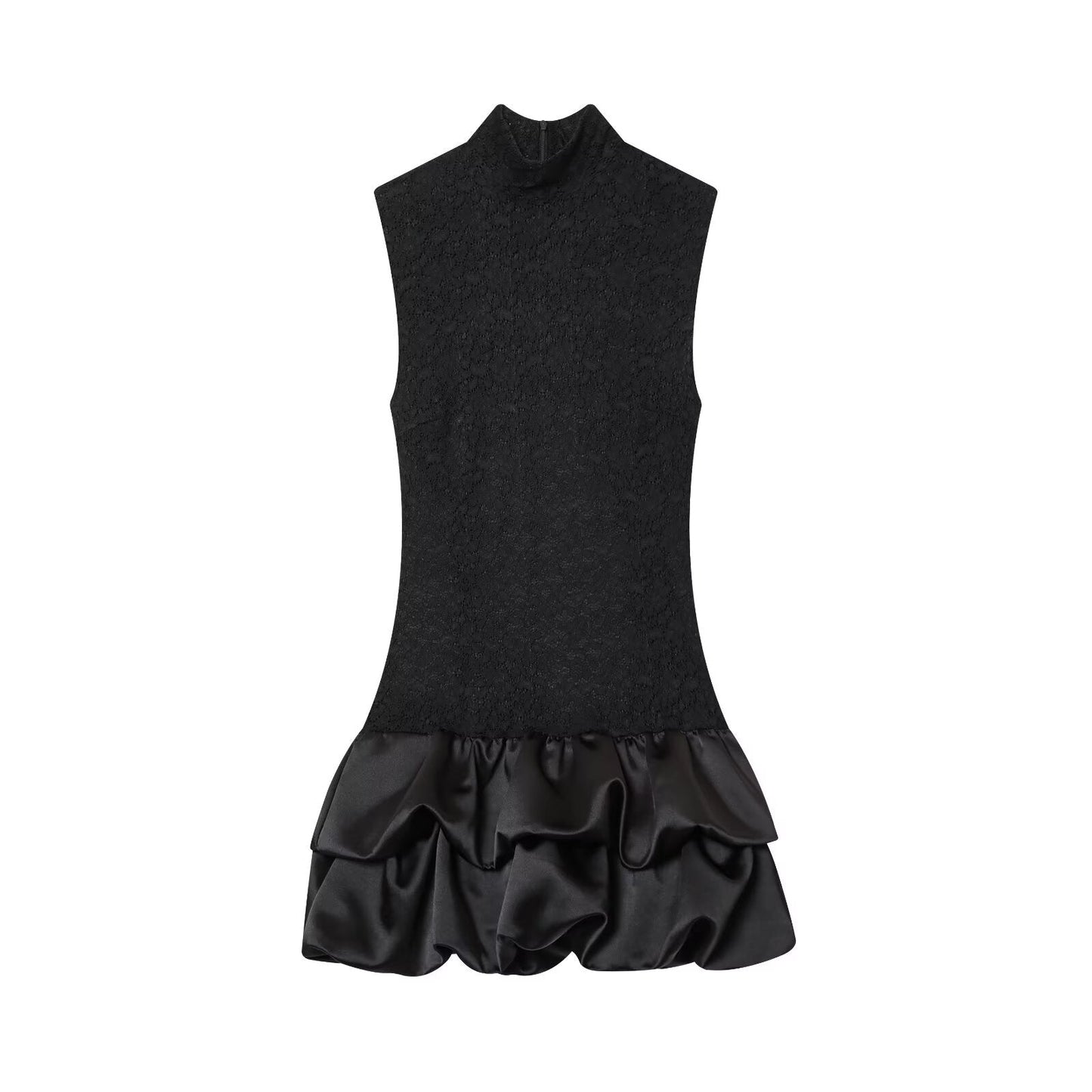 Women's new fluffy hem sleeveless patchwork lace mini dress
