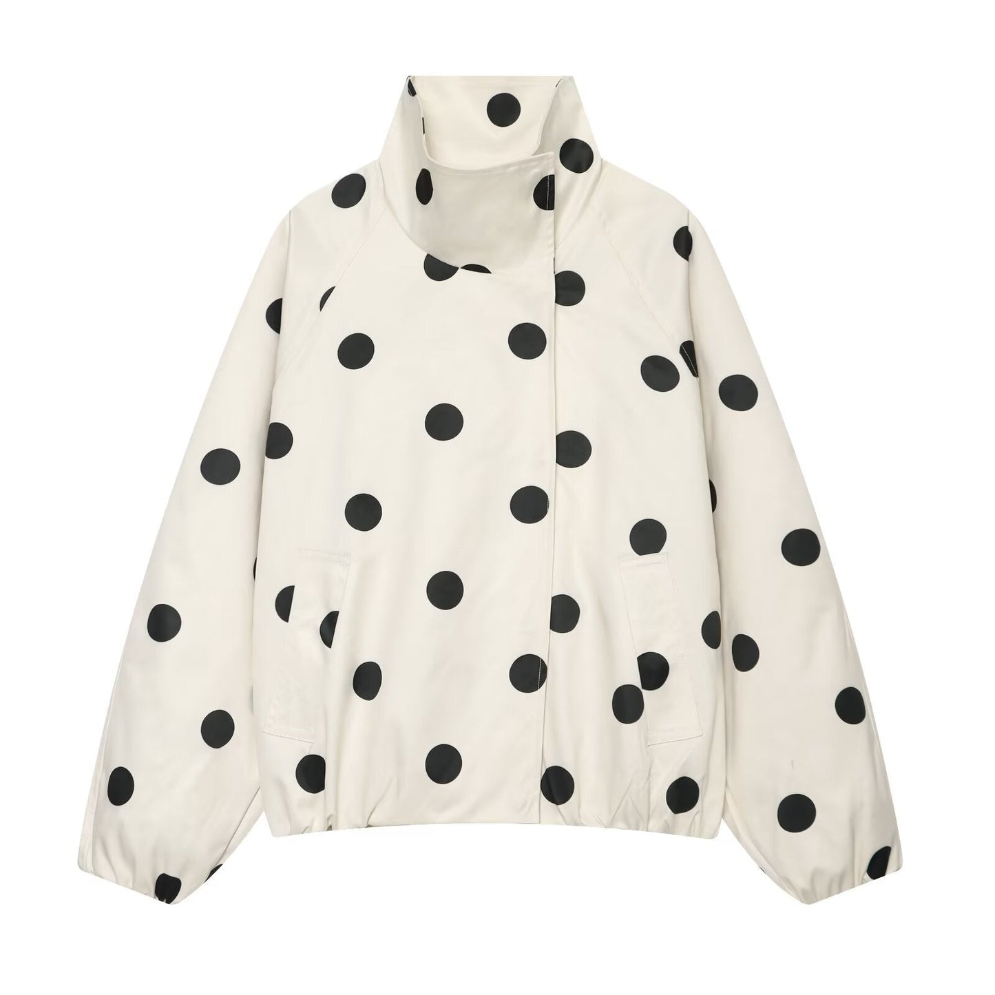 Women's standing collar polka dot pilot jacket Coat