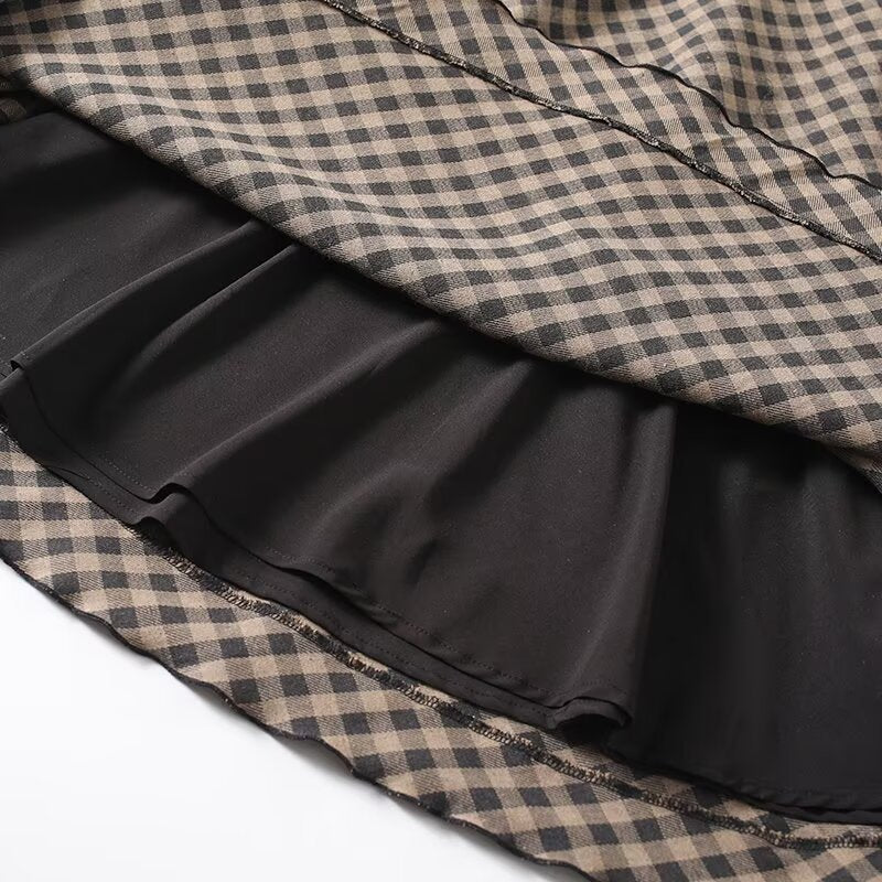 Women's retro plaid flared A-line skirt