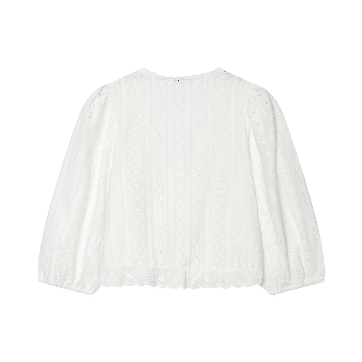 Women's hollowed out embroidered V-neck shirt