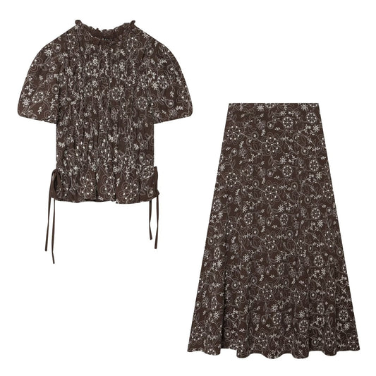 suit Women's 2 pieces lace up decorative embroidered top+Skirts