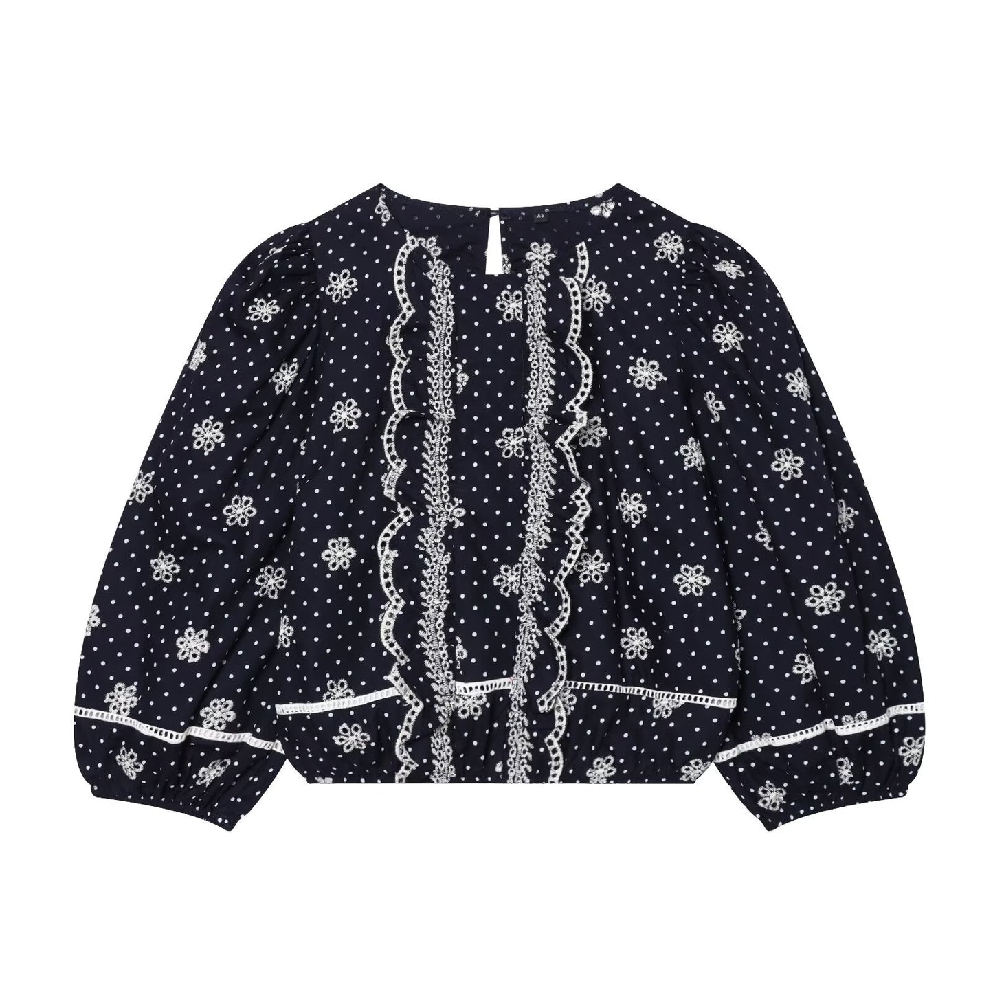 Women's hollowed out embroidered polka dot shirt