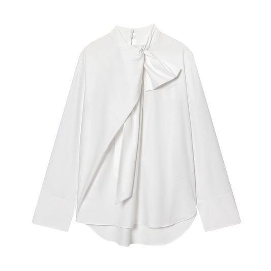 Women's 2026 loose bow decoration poplin shirt