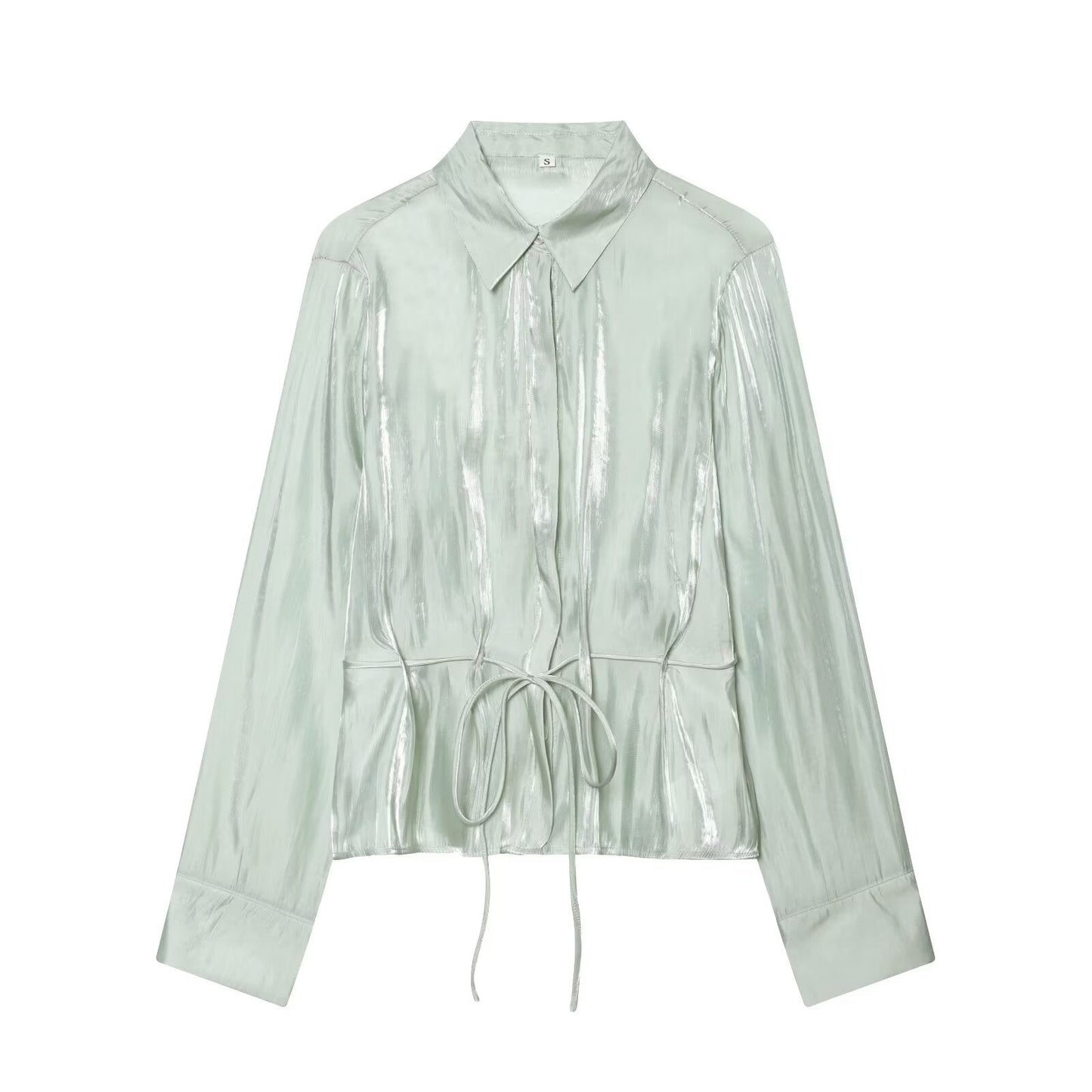 Women's metallic effect paired with belt shirt