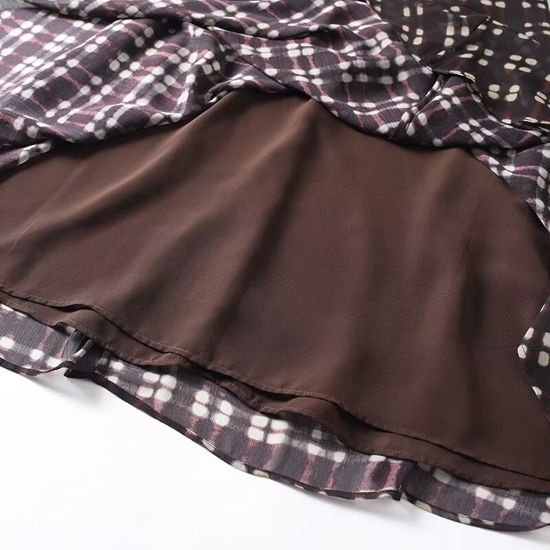Women's casual retro plaid printed MIDI skirt