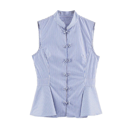 Women's short skirt style hem striped shirt
