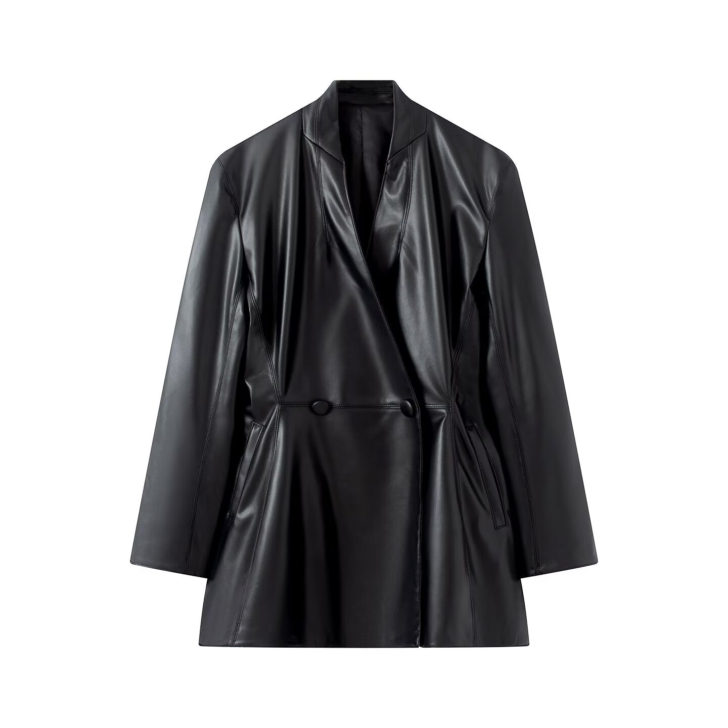Women's slim double breasted faux leather Blazer Coat
