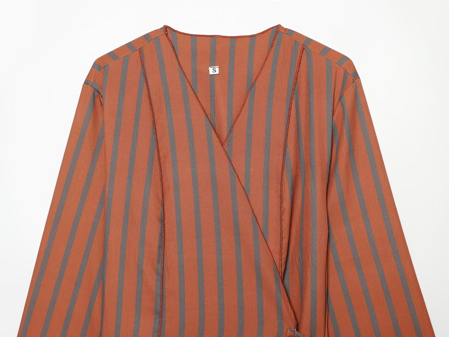 suit Women's 2 pieces loose striped lace up Coat+Pants