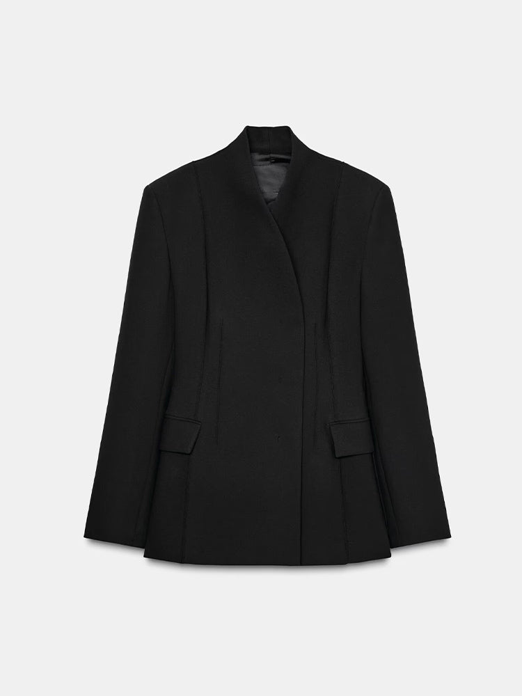 Women's 2025 new fashion black slim stand collar suit jacket+Pants suit