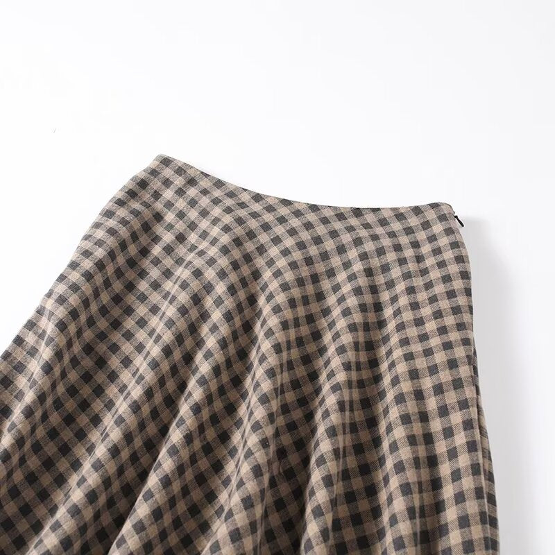 Women's retro plaid flared A-line skirt