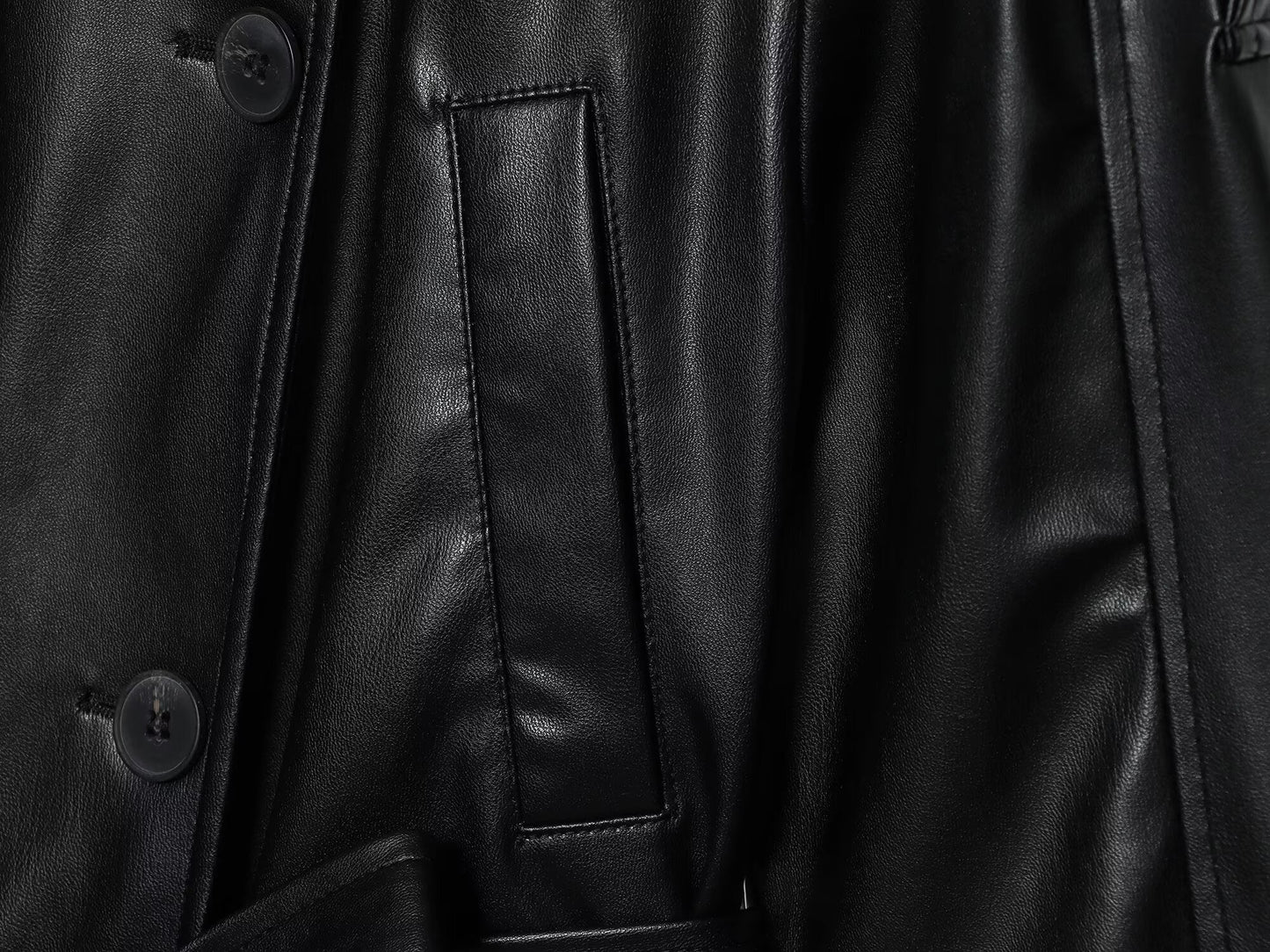 Women's new fashion with Belt black short Faux Leather windbreaker Coat