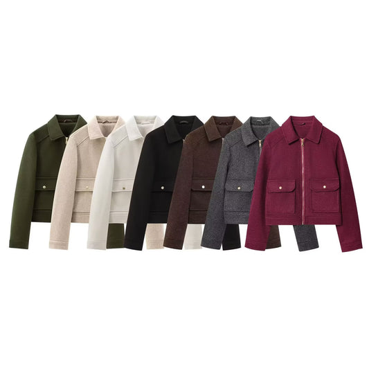 Women's soft textured lapel woolen jacket Coat