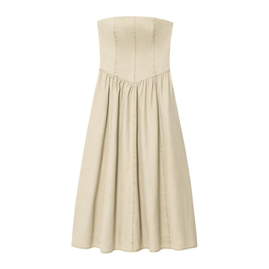 Women's new fashion wide pleated hem sleeveless strapless MIDI dress