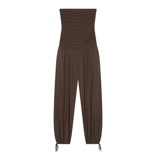Women's straight neck off shoulder pleated jumpsuit