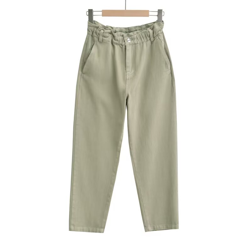 Women's casual high waisted paper bag style jeans