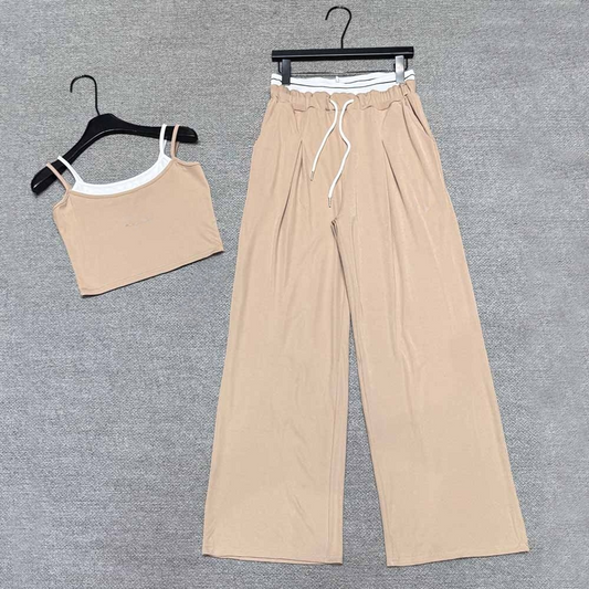 Women's new fashion casual Joker sling+wide-leg pants suit