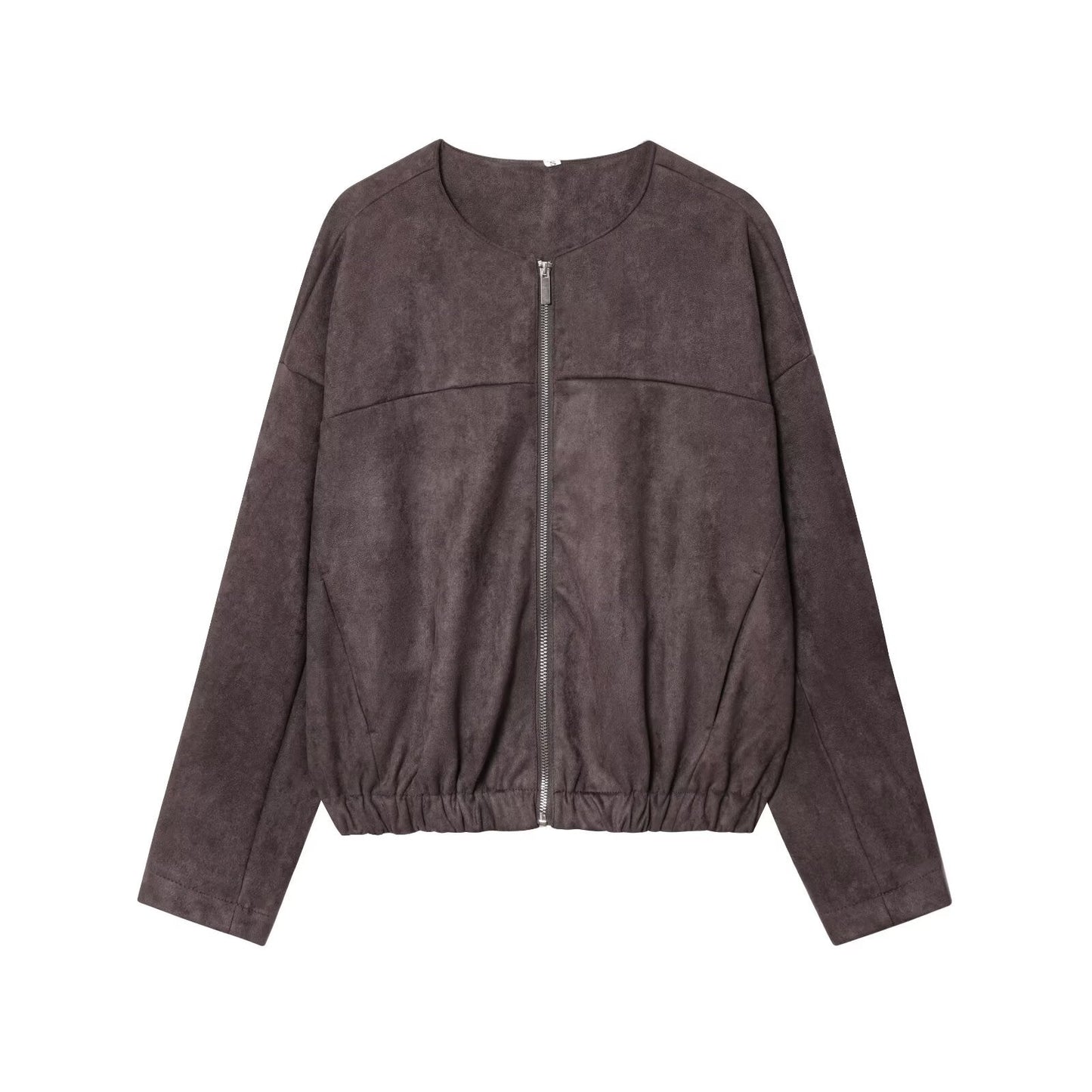 Women's new fashion anti suede effect O-Neck zipper jacket Coat