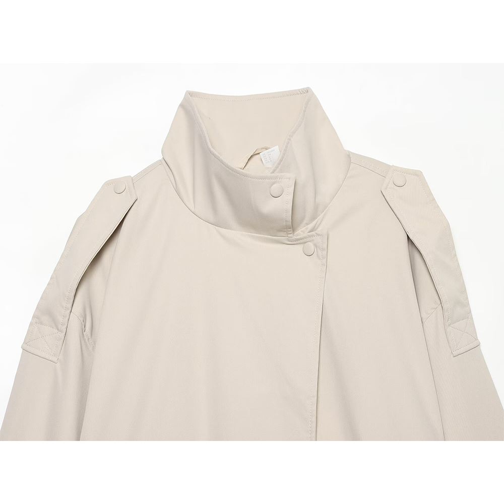 Women's With Belt loose stand collar jacket